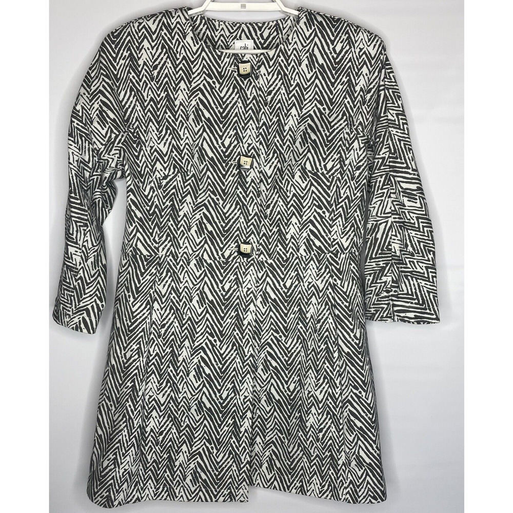 Cabi Zig Zag Ponte Knit Jacket Size‎ Med Gray 3/4 Sleeve Button Up Cotton #3034
